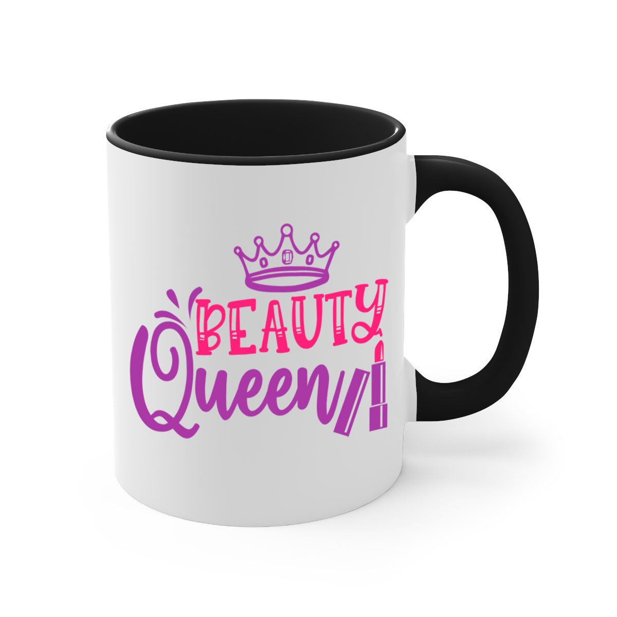 Beauty Queen Style 250# Mug featuring a glossy finish, colored handle, and interior, available in multiple colors and sizes.