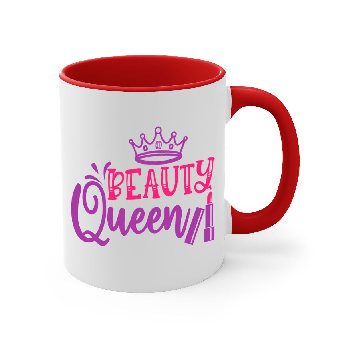 Beauty Queen Style 250# Mug featuring a glossy finish, colored handle, and interior, available in multiple colors and sizes.