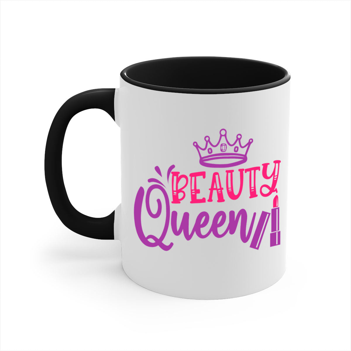 Beauty Queen Style 250# Mug featuring a glossy finish, colored handle, and interior, available in multiple colors and sizes.