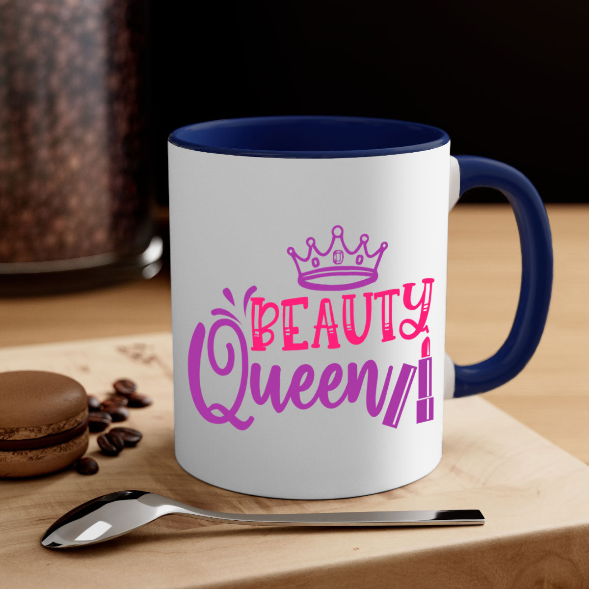 Beauty Queen Style 250# Mug featuring a glossy finish, colored handle, and interior, available in multiple colors and sizes.