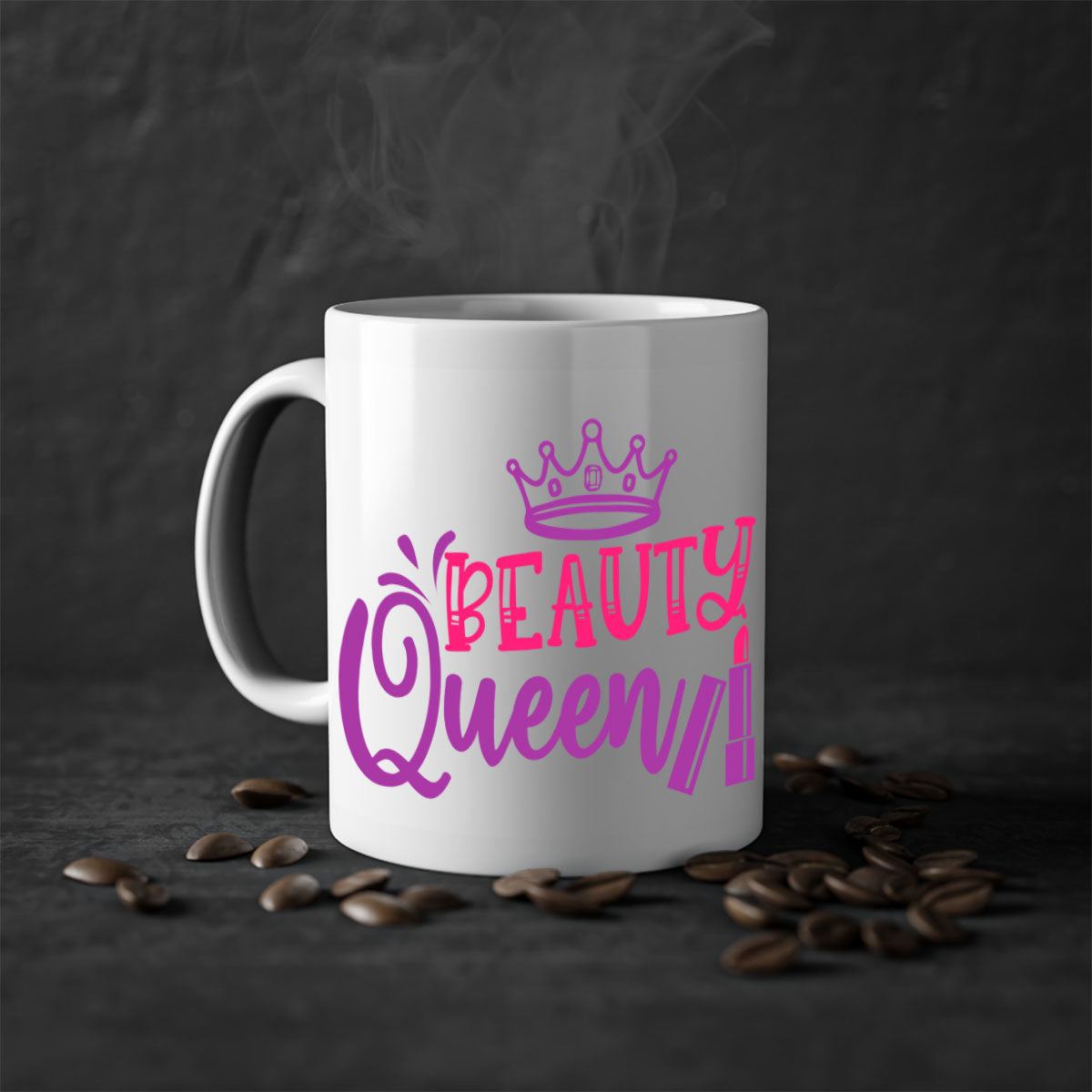Beauty Queen Style 250# Mug featuring a glossy finish, colored handle, and interior, available in multiple colors and sizes.