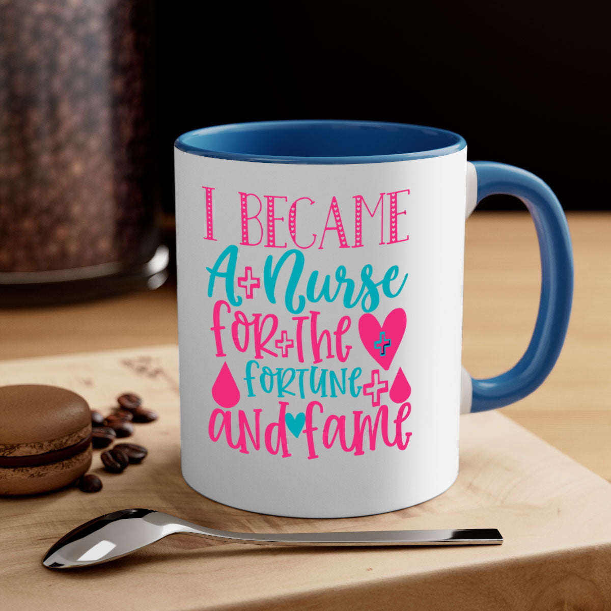 Two-tone ceramic mug with a glossy finish, featuring a colored handle and interior, available in multiple colors, ideal for nurses.