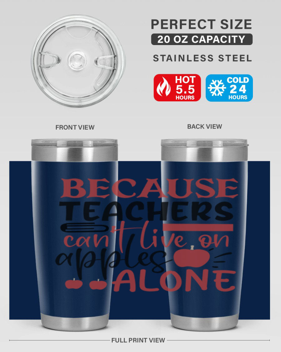 A stylish 20oz and 30oz stainless steel tumbler with a humorous teacher-themed design, perfect for hot and cold beverages.