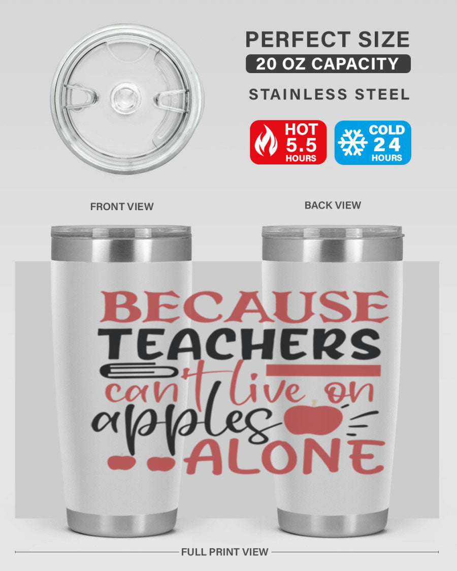 A stylish 20oz and 30oz stainless steel tumbler with a humorous teacher-themed design, perfect for hot and cold beverages.