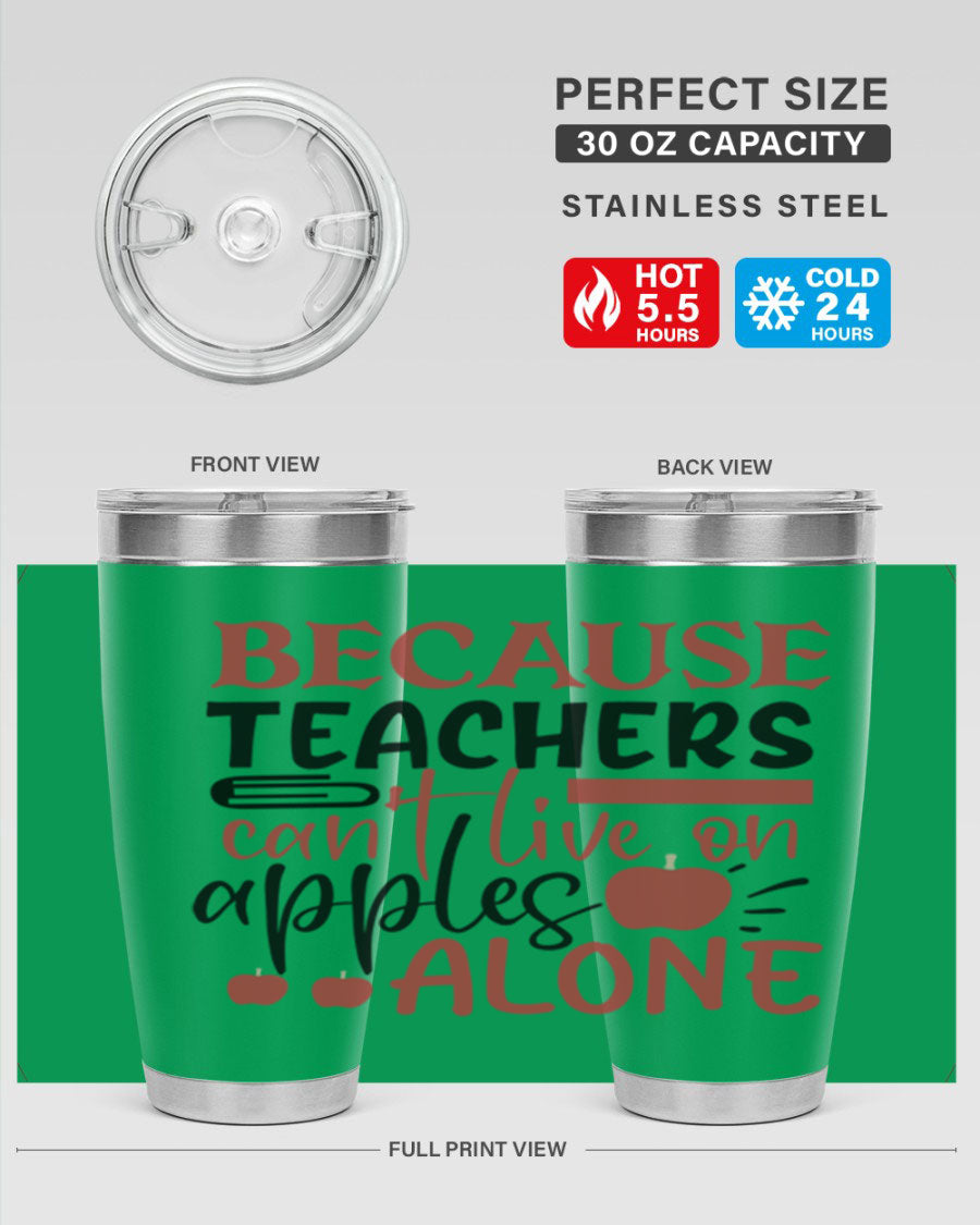 A stylish 20oz and 30oz stainless steel tumbler with a humorous teacher-themed design, perfect for hot and cold beverages.