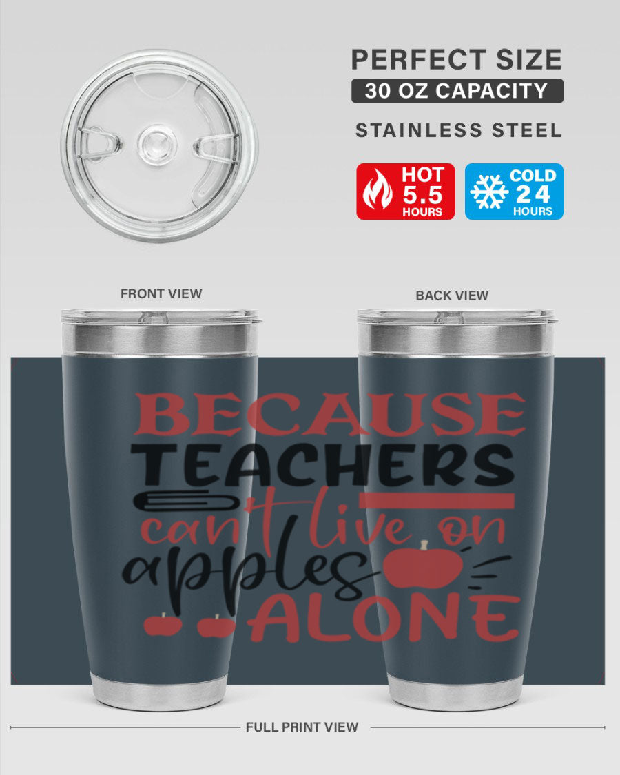 A stylish 20oz and 30oz stainless steel tumbler with a humorous teacher-themed design, perfect for hot and cold beverages.