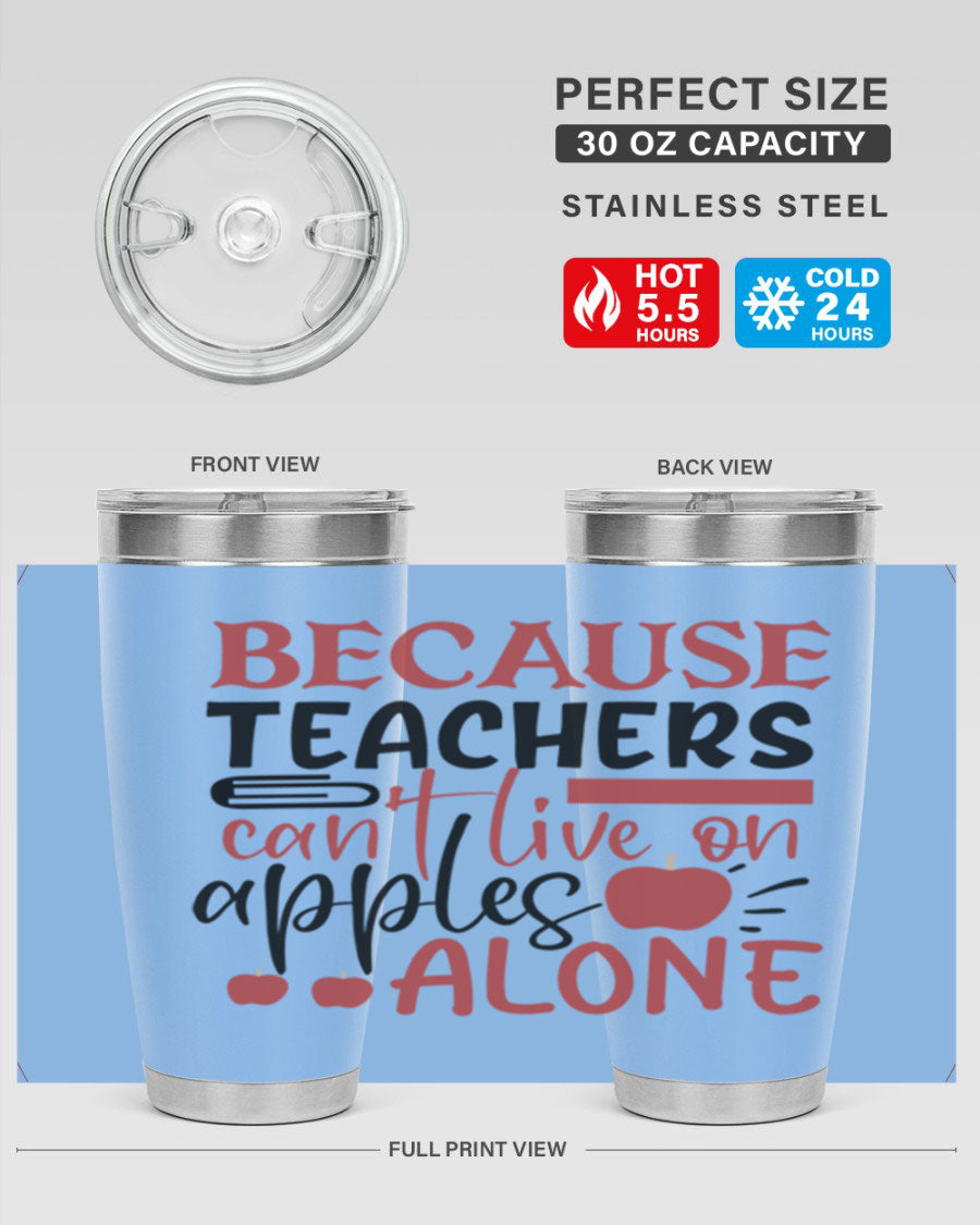 A stylish 20oz and 30oz stainless steel tumbler with a humorous teacher-themed design, perfect for hot and cold beverages.