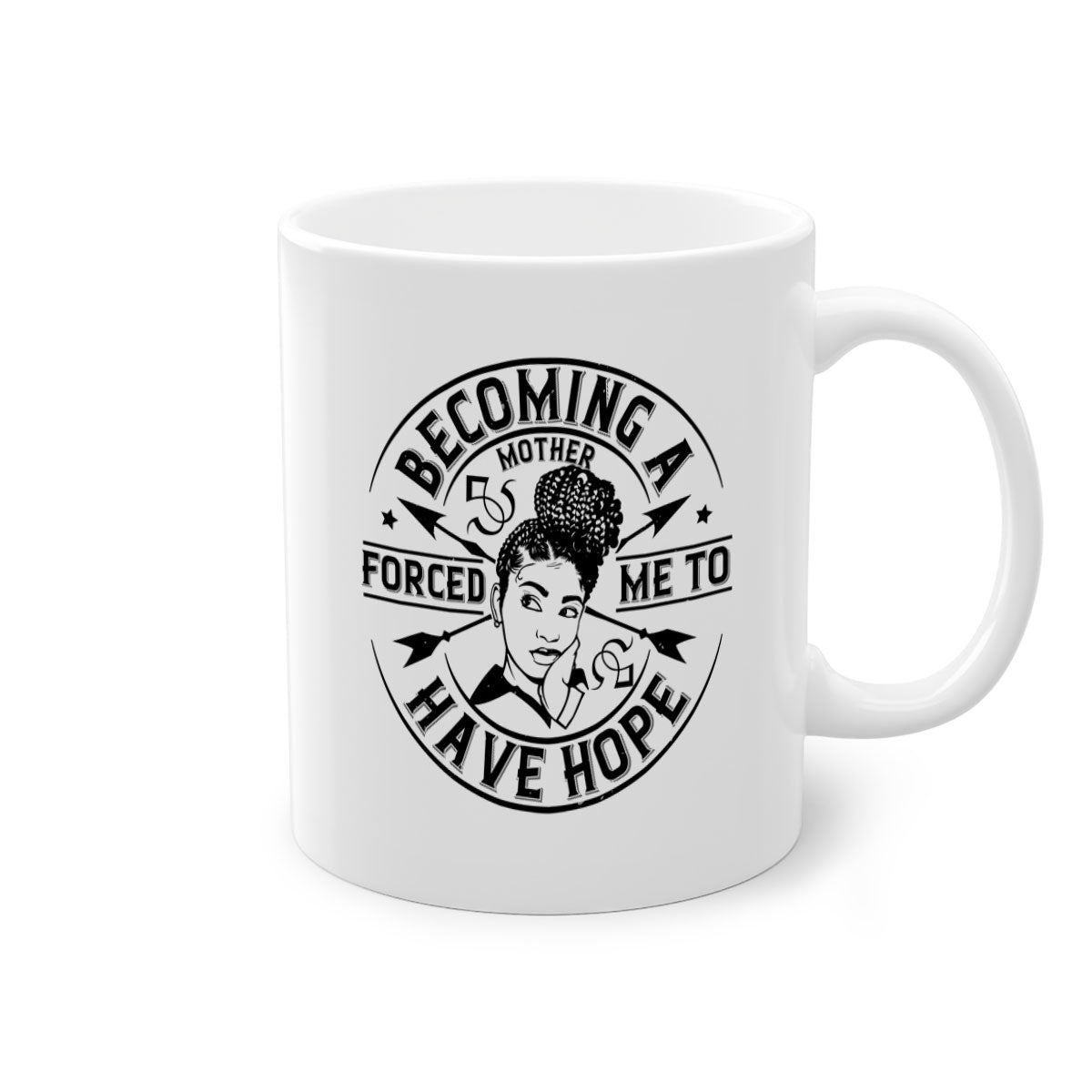 Becoming a Mother Forced Me to Have Hope Mug with a glossy finish and colorful handle, available in multiple sizes.