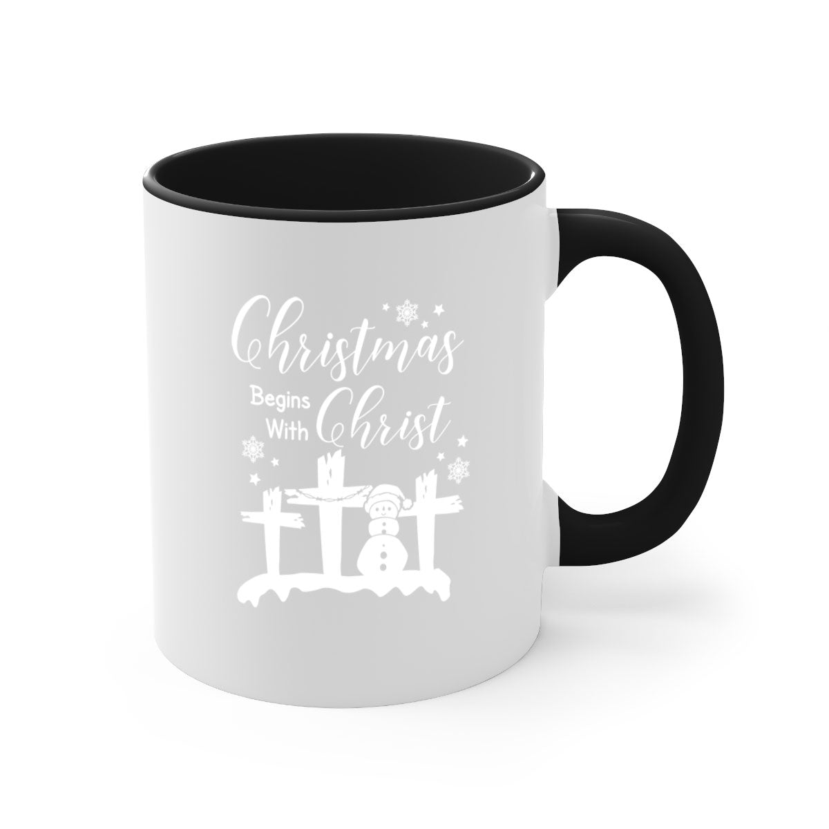 Begin Christ Style 17# Christmas Mug with colorful handle and glossy finish, available in multiple colors and sizes.
