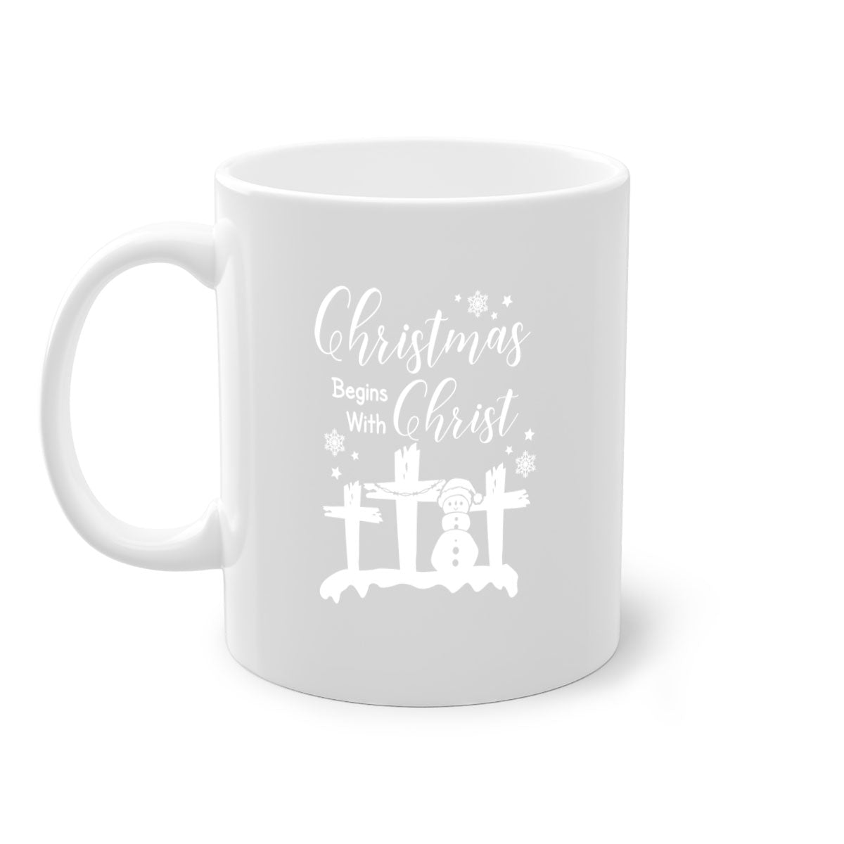 Begin Christ Style 17# Christmas Mug with colorful handle and glossy finish, available in multiple colors and sizes.