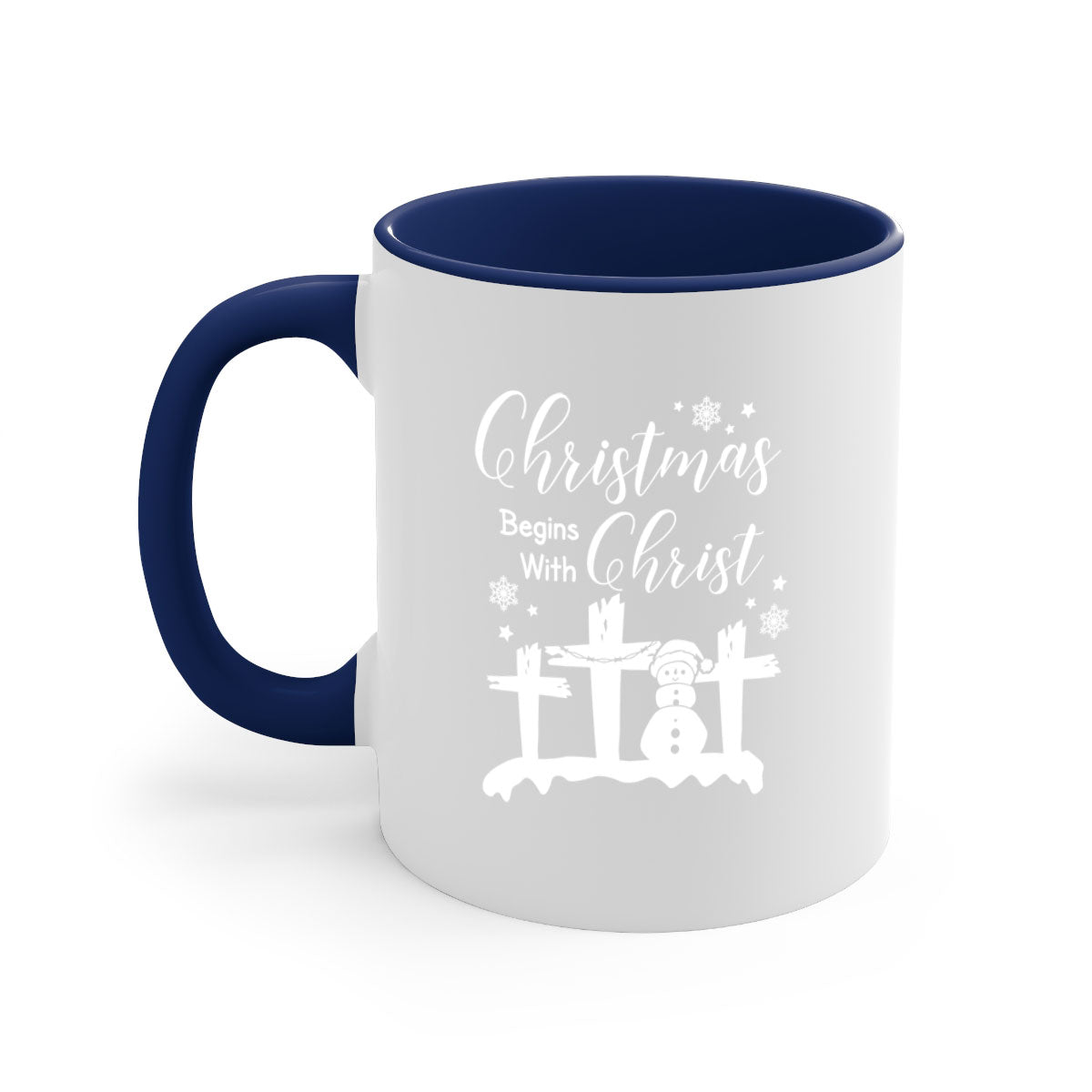 Begin Christ Style 17# Christmas Mug with colorful handle and glossy finish, available in multiple colors and sizes.