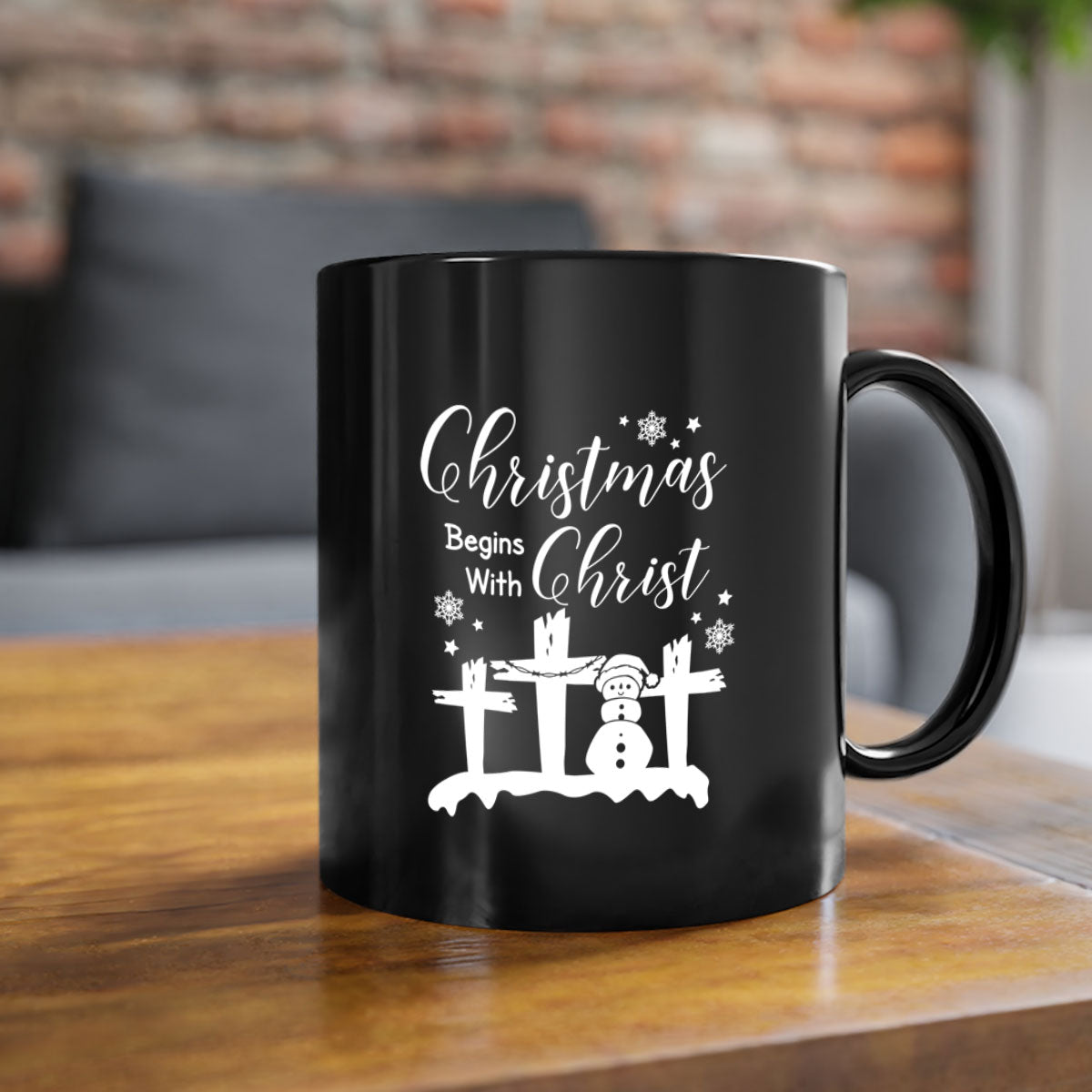 Begin Christ Style 17# Christmas Mug with colorful handle and glossy finish, available in multiple colors and sizes.