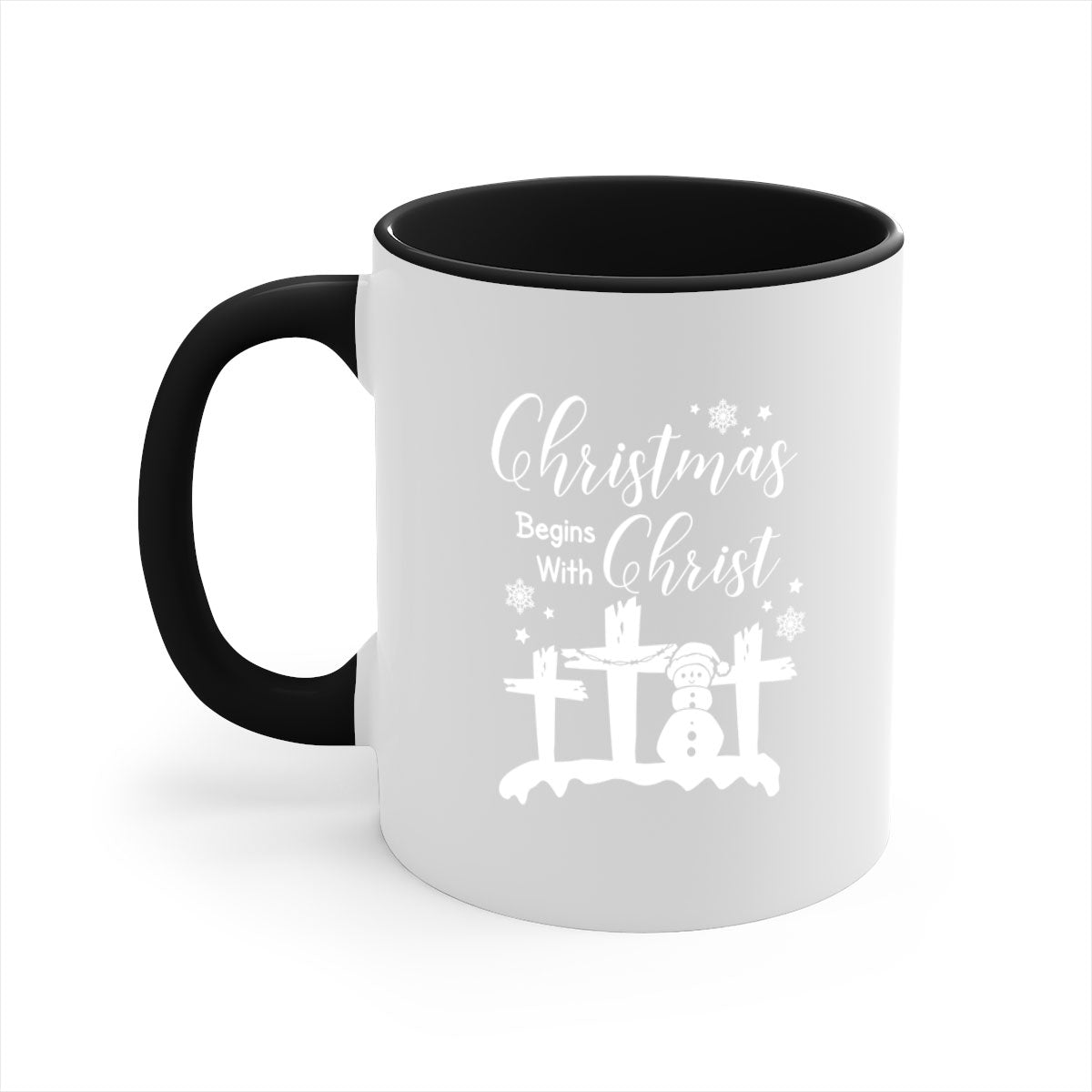 Begin Christ Style 17# Christmas Mug with colorful handle and glossy finish, available in multiple colors and sizes.