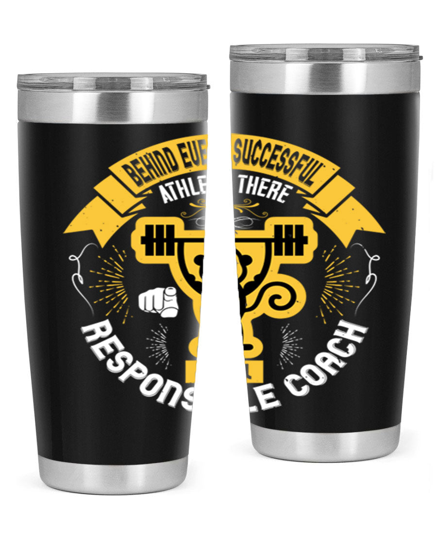 Behind Every Successful Athlete tumbler in stainless steel with a drink-thru lid, showcasing its sleek design and insulation features.