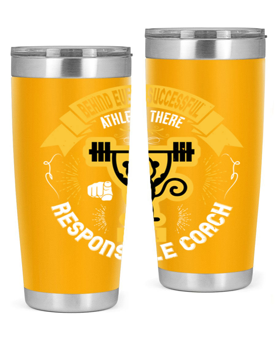 Behind Every Successful Athlete tumbler in stainless steel with a drink-thru lid, showcasing its sleek design and insulation features.