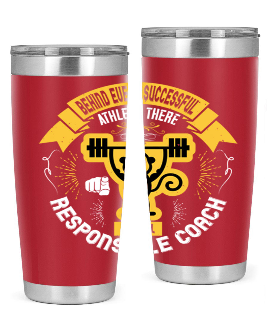 Behind Every Successful Athlete tumbler in stainless steel with a drink-thru lid, showcasing its sleek design and insulation features.