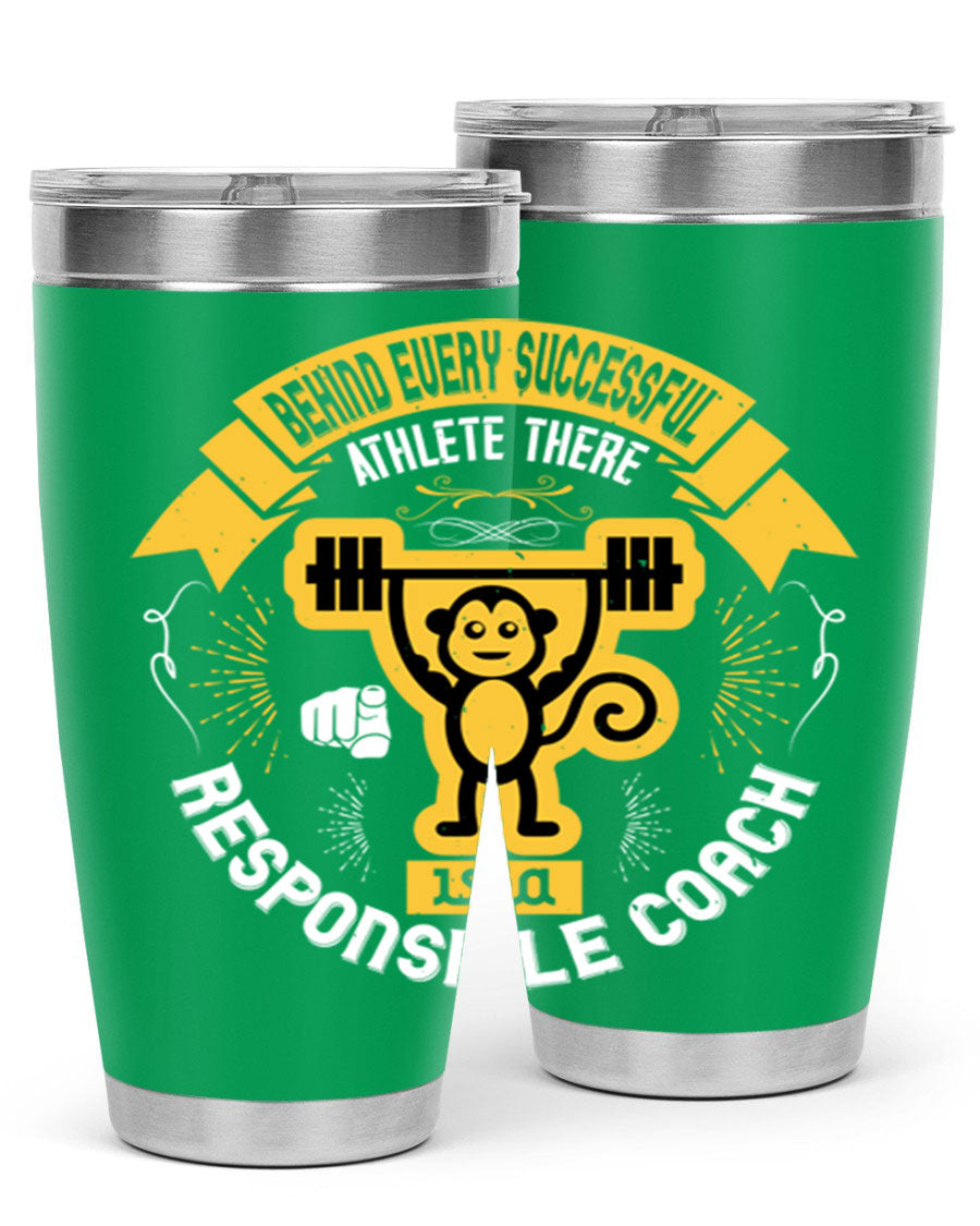 Behind Every Successful Athlete tumbler in stainless steel with a drink-thru lid, showcasing its sleek design and insulation features.