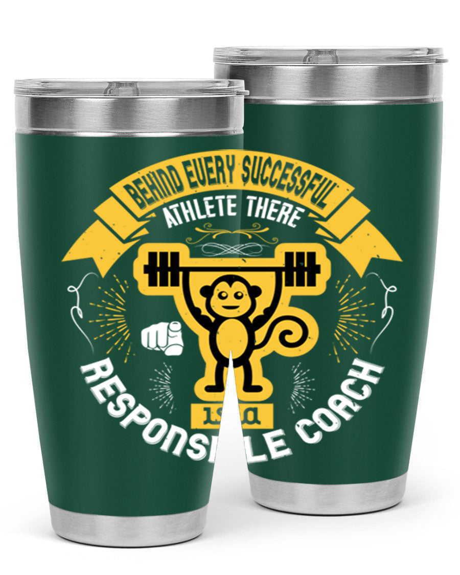 Behind Every Successful Athlete tumbler in stainless steel with a drink-thru lid, showcasing its sleek design and insulation features.