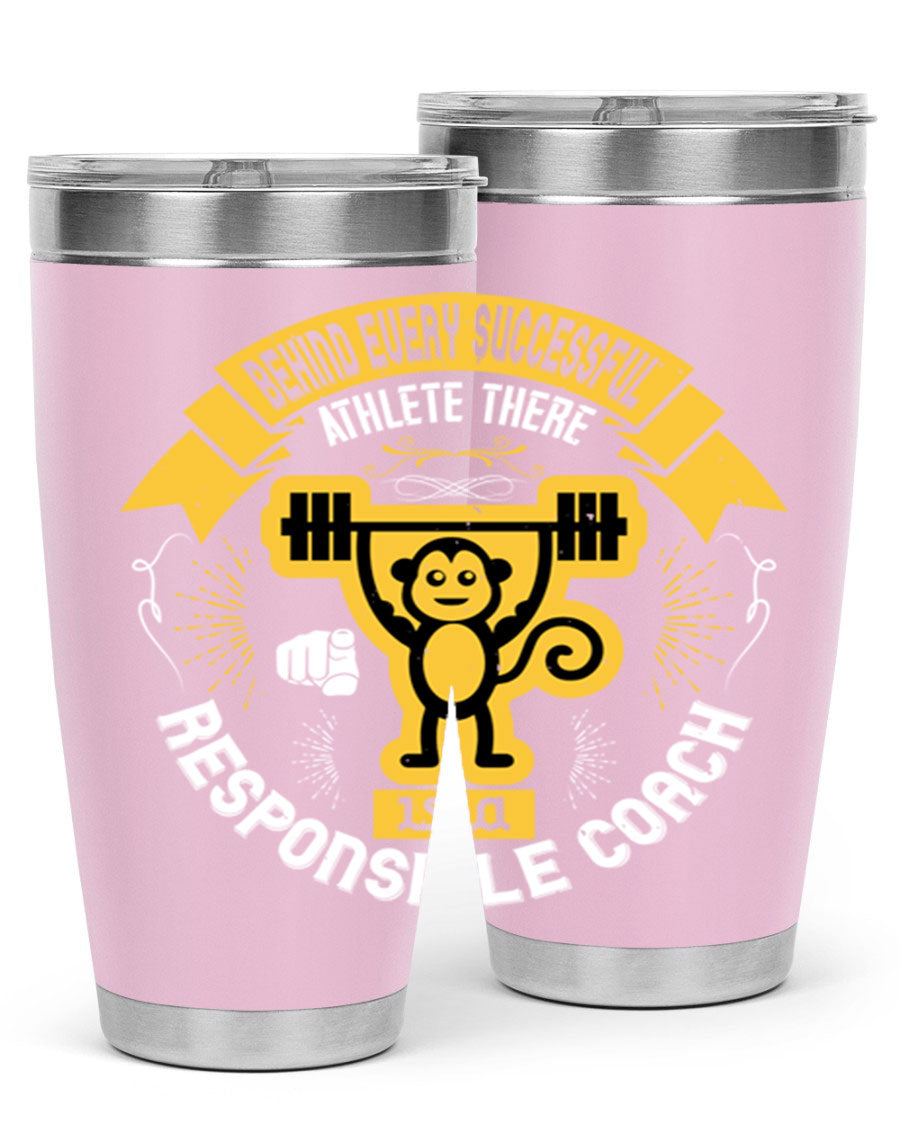 Behind Every Successful Athlete tumbler in stainless steel with a drink-thru lid, showcasing its sleek design and insulation features.