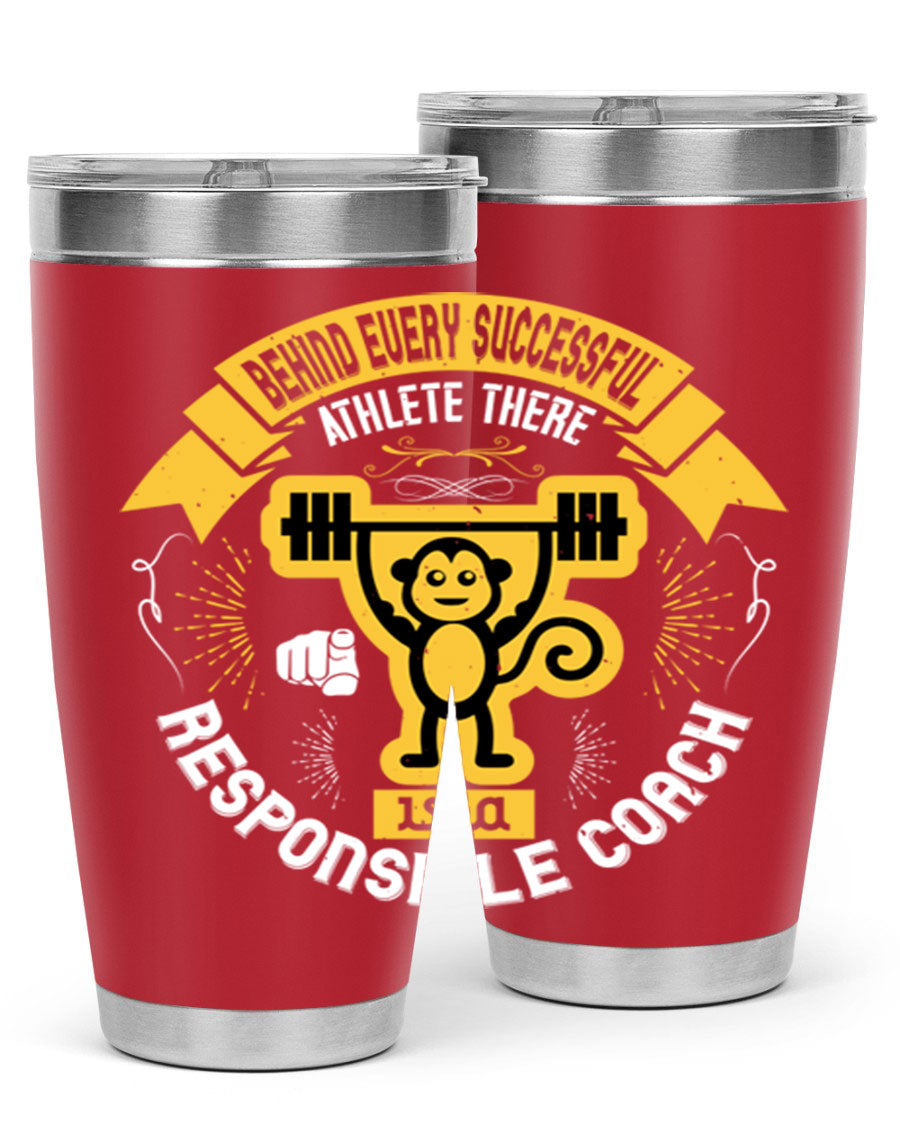 Behind Every Successful Athlete tumbler in stainless steel with a drink-thru lid, showcasing its sleek design and insulation features.
