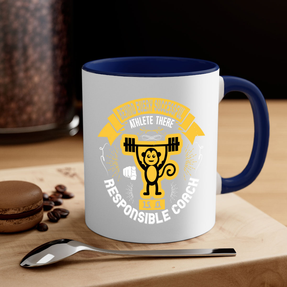 Two-tone ceramic mug with motivational quote, available in five colors and two sizes.
