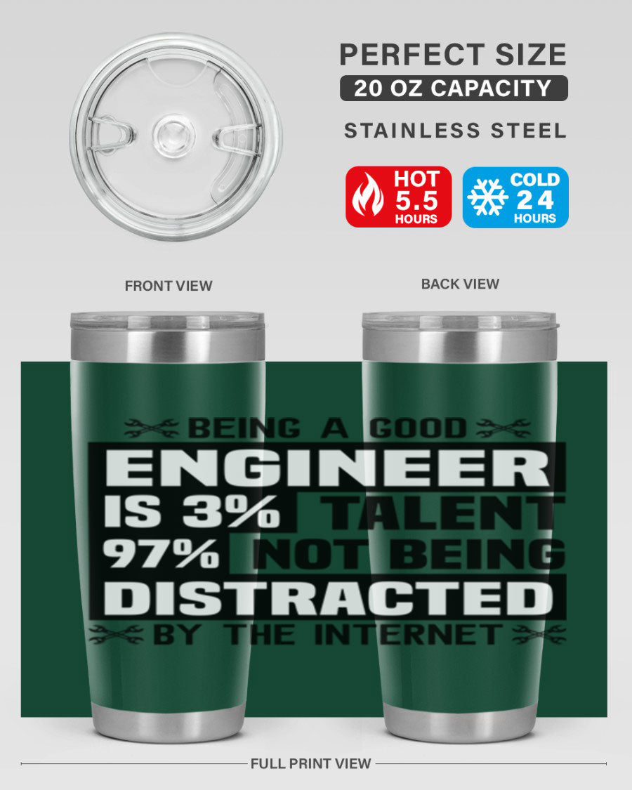 Being a Good Style 20oz Tumbler in stainless steel with a sleek design, featuring a press-in lid and copper lining for insulation.