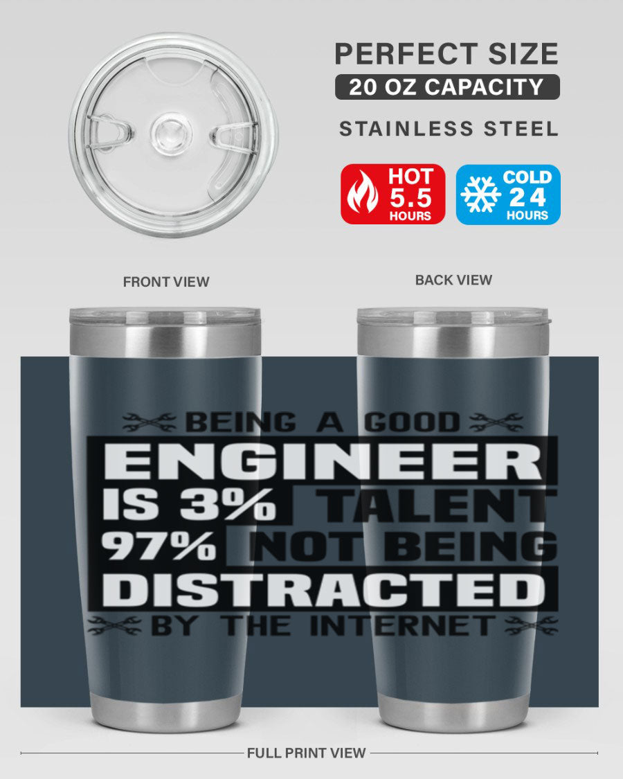 Being a Good Style 20oz Tumbler in stainless steel with a sleek design, featuring a press-in lid and copper lining for insulation.