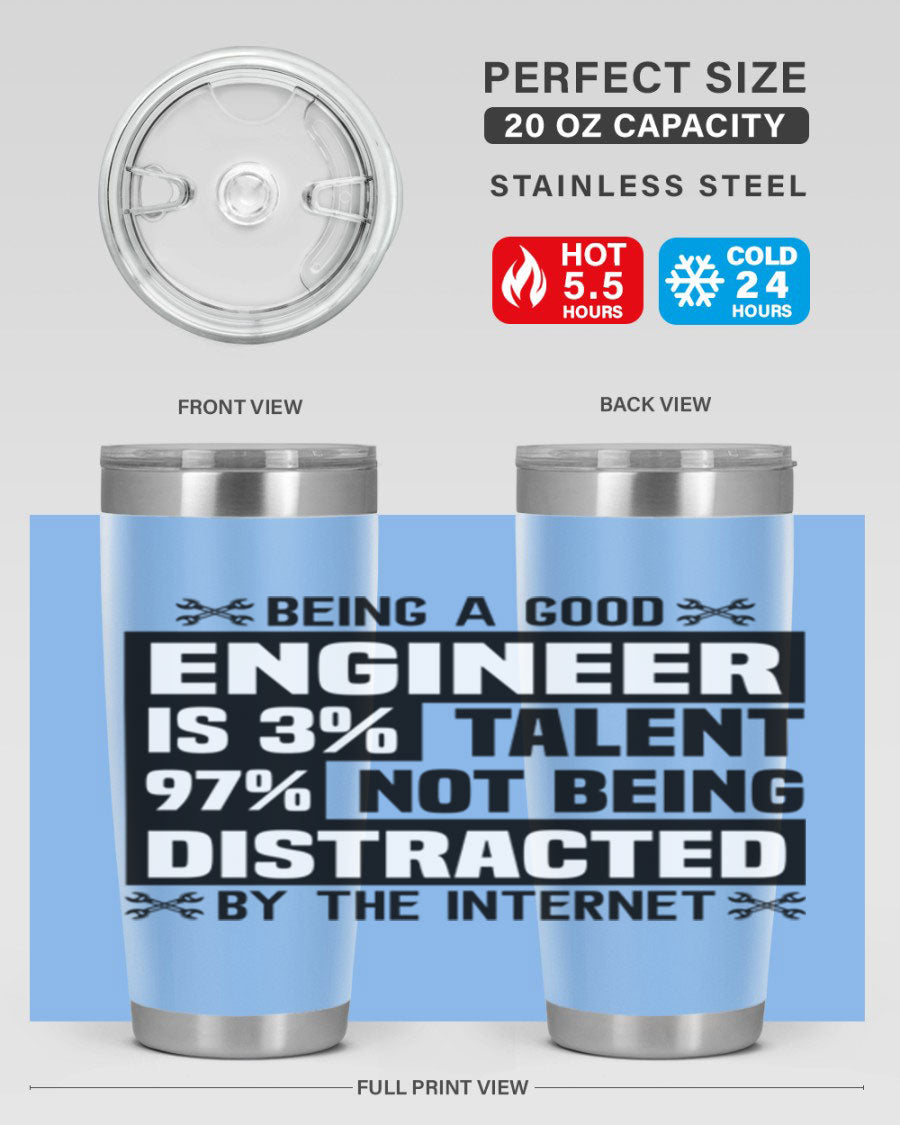 Being a Good Style 20oz Tumbler in stainless steel with a sleek design, featuring a press-in lid and copper lining for insulation.