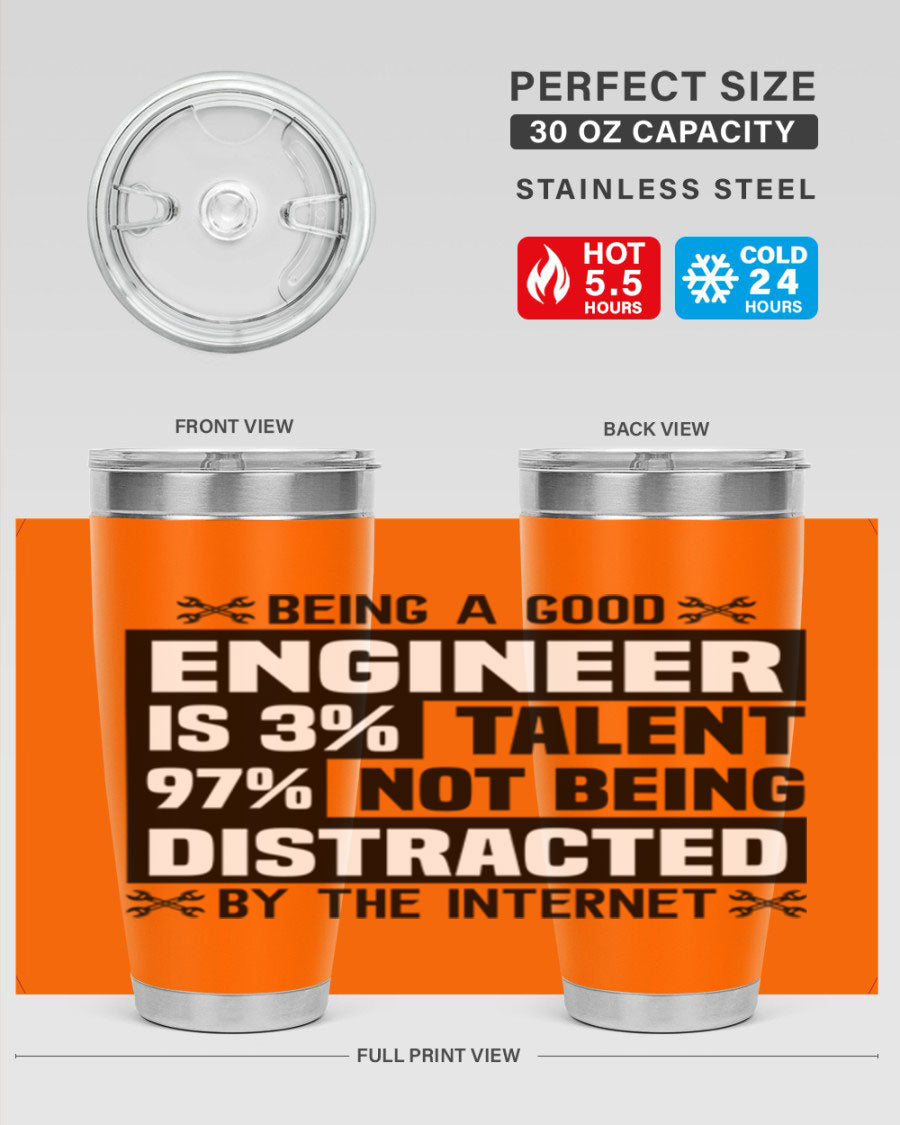 Being a Good Style 20oz Tumbler in stainless steel with a sleek design, featuring a press-in lid and copper lining for insulation.