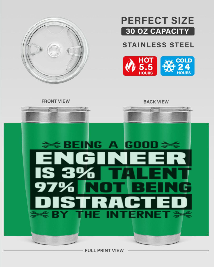Being a Good Style 20oz Tumbler in stainless steel with a sleek design, featuring a press-in lid and copper lining for insulation.
