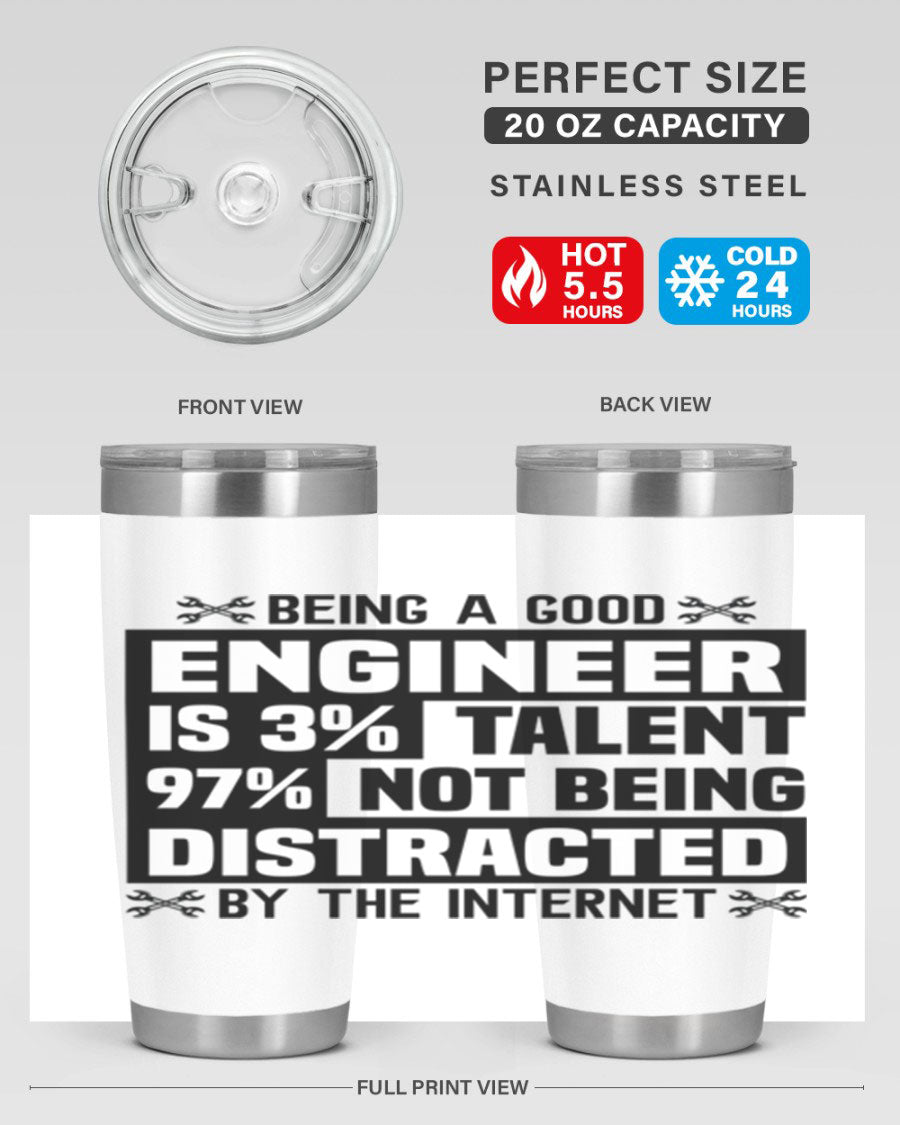 Being a Good Style 20oz Tumbler in stainless steel with a sleek design, featuring a press-in lid and copper lining for insulation.