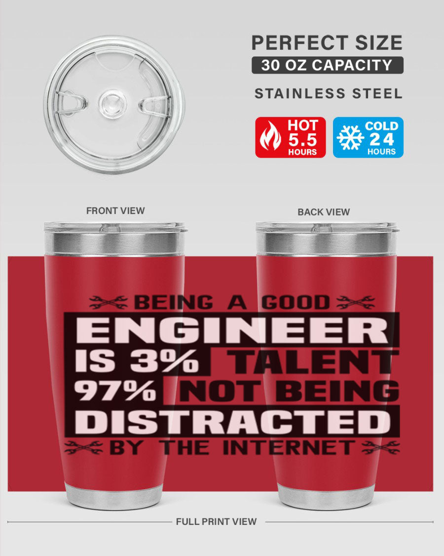 Being a Good Style 20oz Tumbler in stainless steel with a sleek design, featuring a press-in lid and copper lining for insulation.