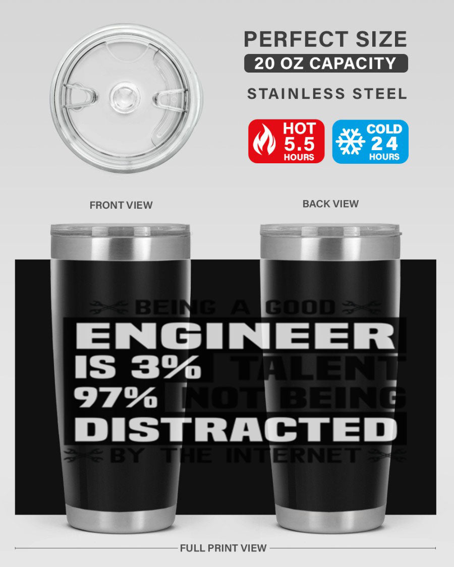 Being a Good Style 20oz Tumbler in stainless steel with a sleek design, featuring a press-in lid and copper lining for insulation.