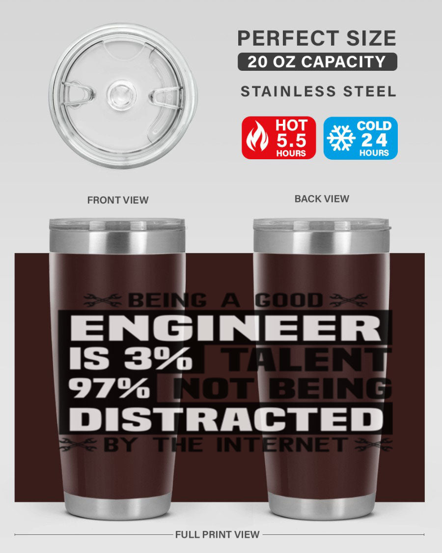 Being a Good Style 20oz Tumbler in stainless steel with a sleek design, featuring a press-in lid and copper lining for insulation.