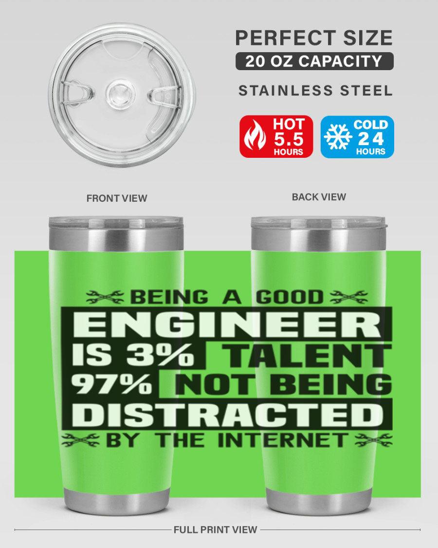 Being a Good Style 20oz Tumbler in stainless steel with a sleek design, featuring a press-in lid and copper lining for insulation.