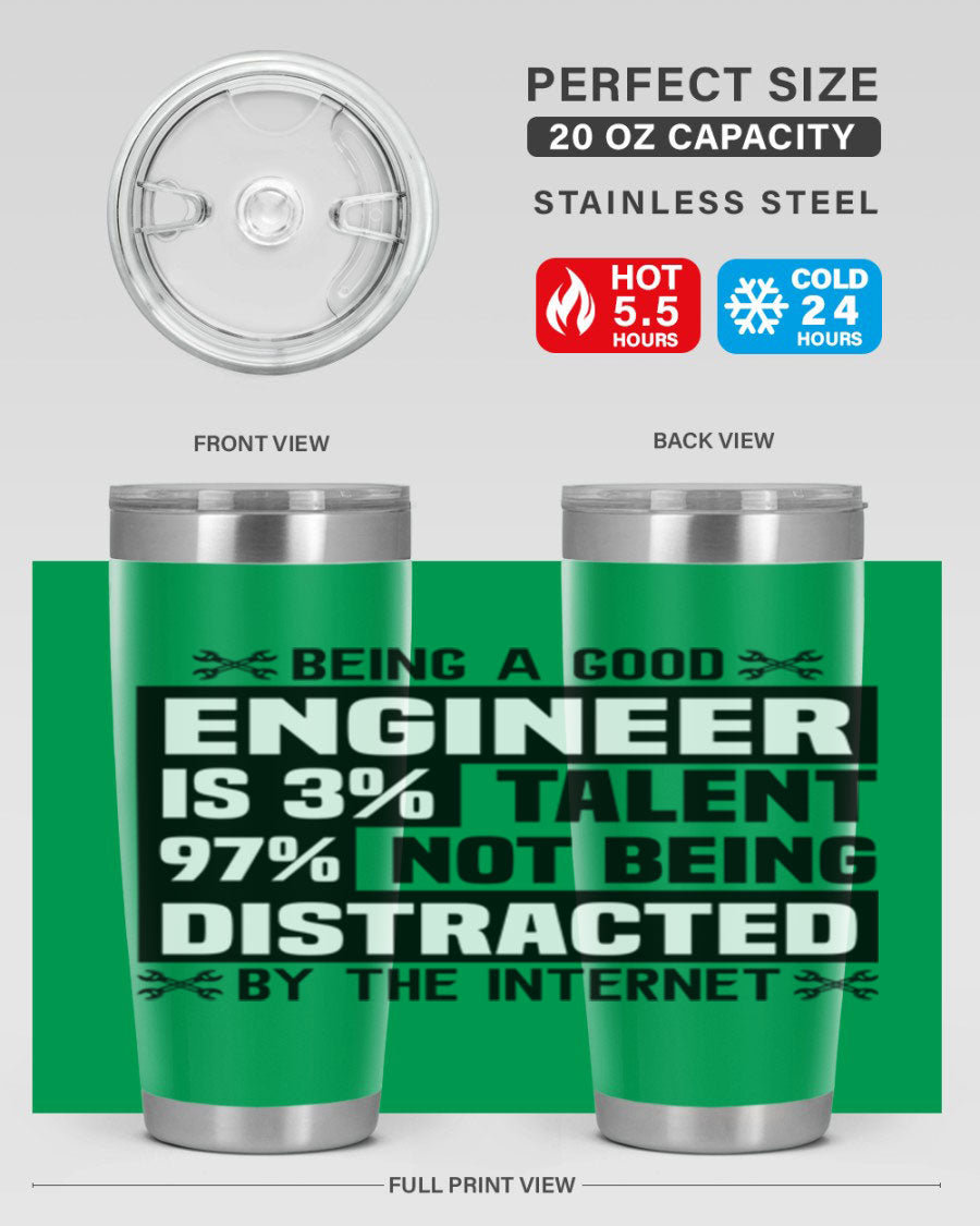 Being a Good Style 20oz Tumbler in stainless steel with a sleek design, featuring a press-in lid and copper lining for insulation.