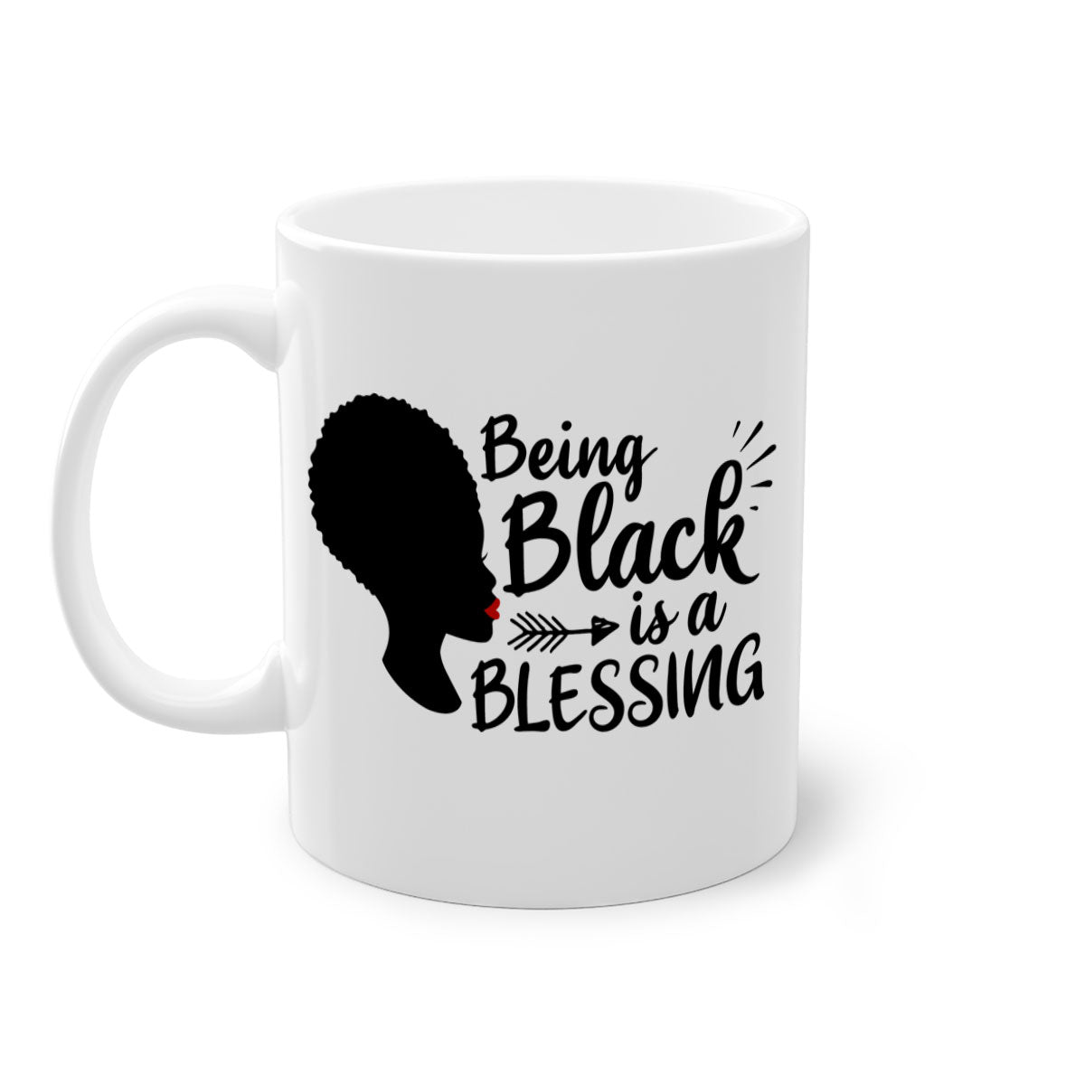 A stylish two-tone ceramic mug with the phrase 'Being Black is a Blessing', featuring a colored handle and glossy finish.