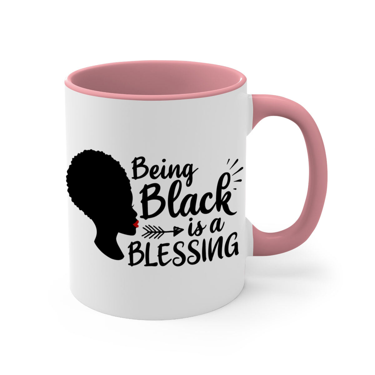 A stylish two-tone ceramic mug with the phrase 'Being Black is a Blessing', featuring a colored handle and glossy finish.