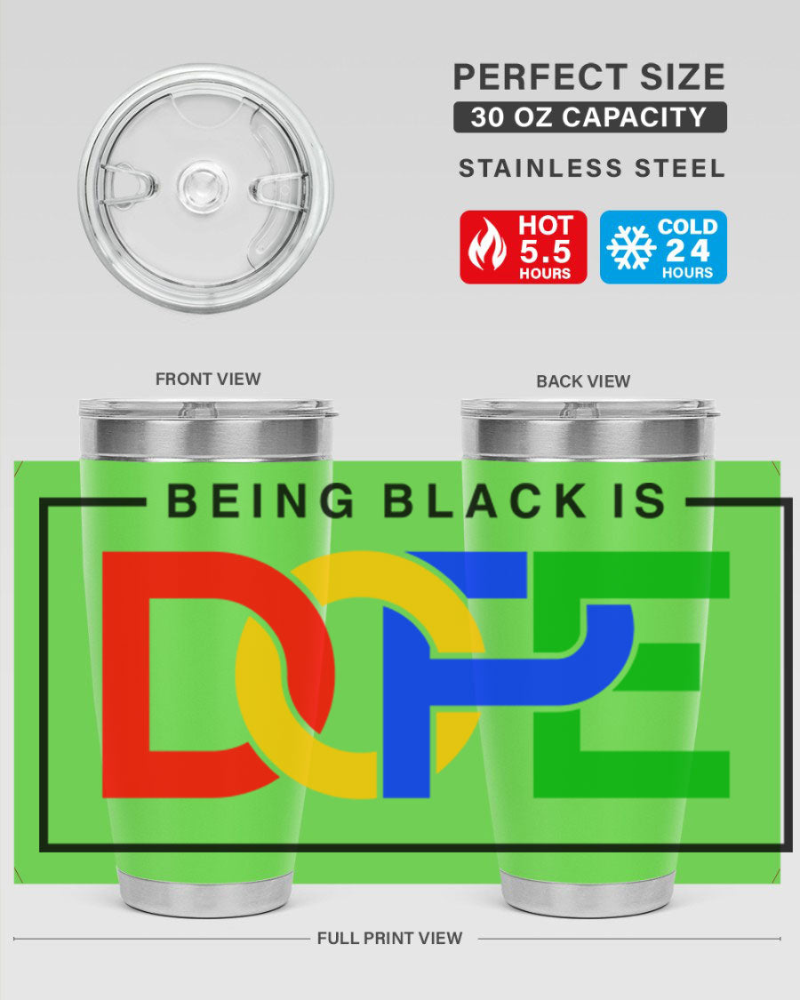 A stylish black cotton tank top featuring the phrase 'Being Black is Dope' in bold lettering, perfect for casual wear.