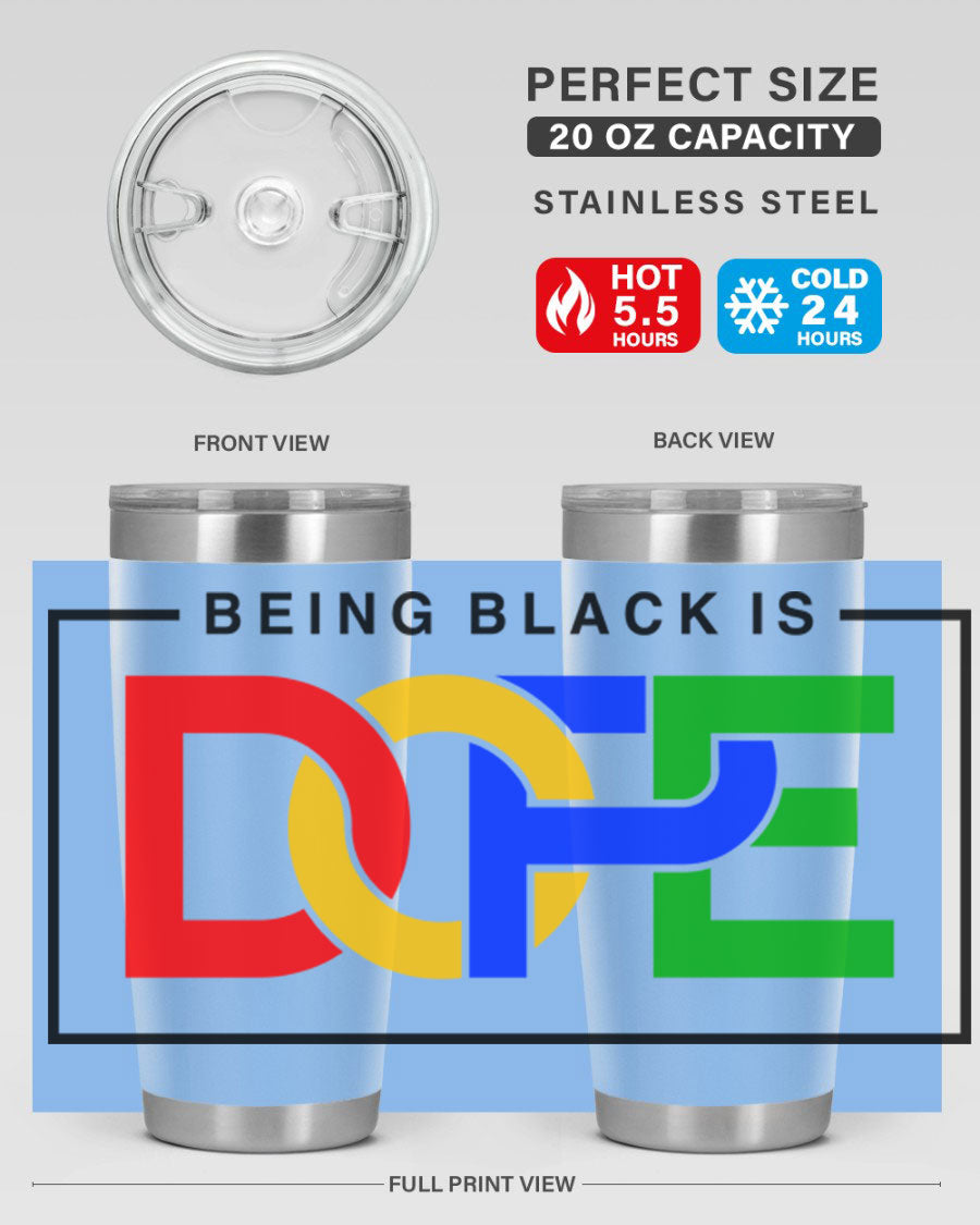 A stylish black cotton tank top featuring the phrase 'Being Black is Dope' in bold lettering, perfect for casual wear.