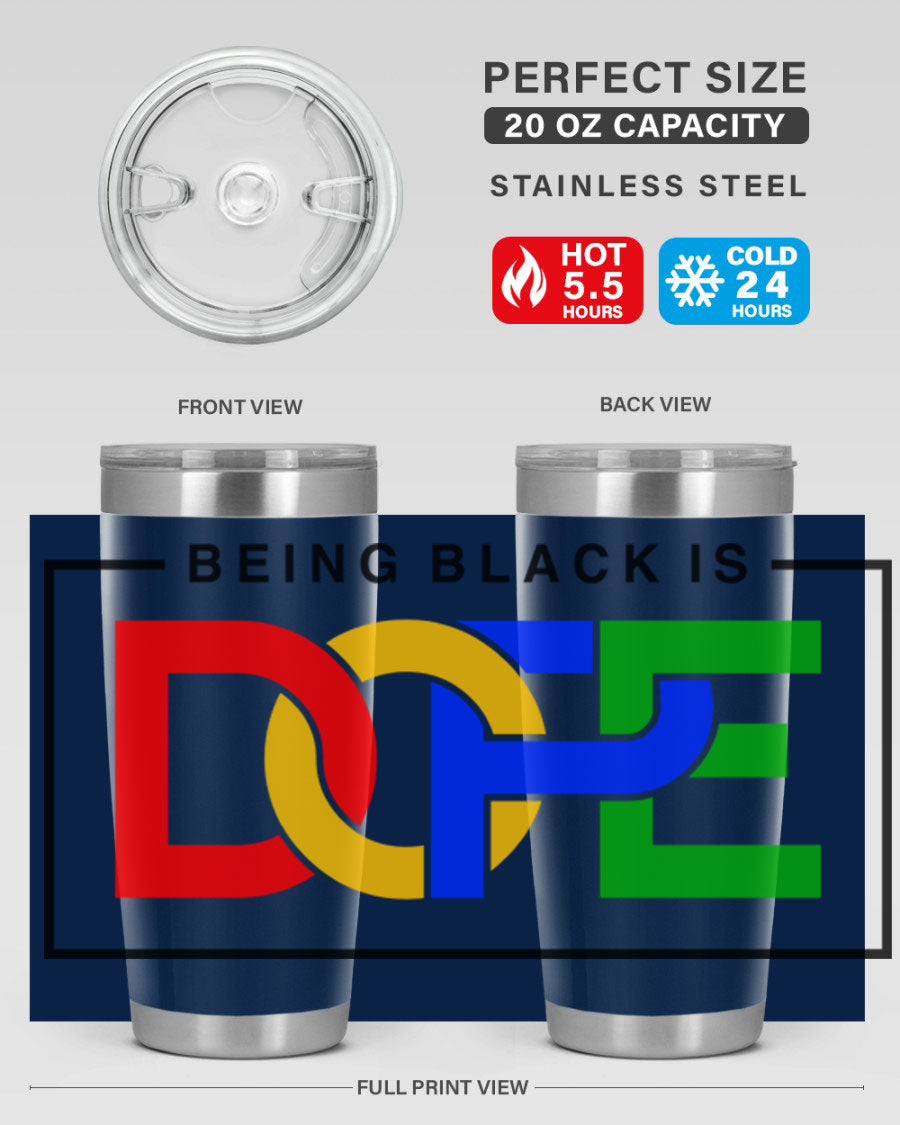 A stylish black cotton tank top featuring the phrase 'Being Black is Dope' in bold lettering, perfect for casual wear.