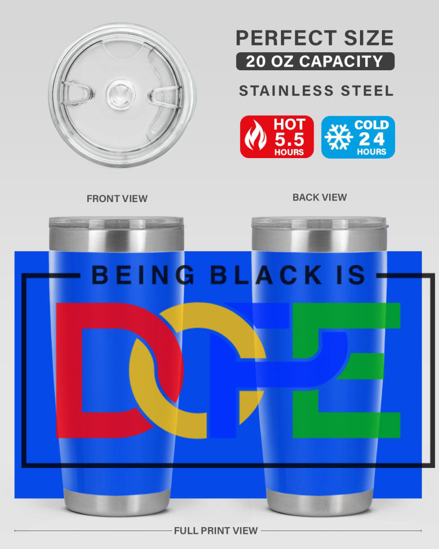 A stylish black cotton tank top featuring the phrase 'Being Black is Dope' in bold lettering, perfect for casual wear.