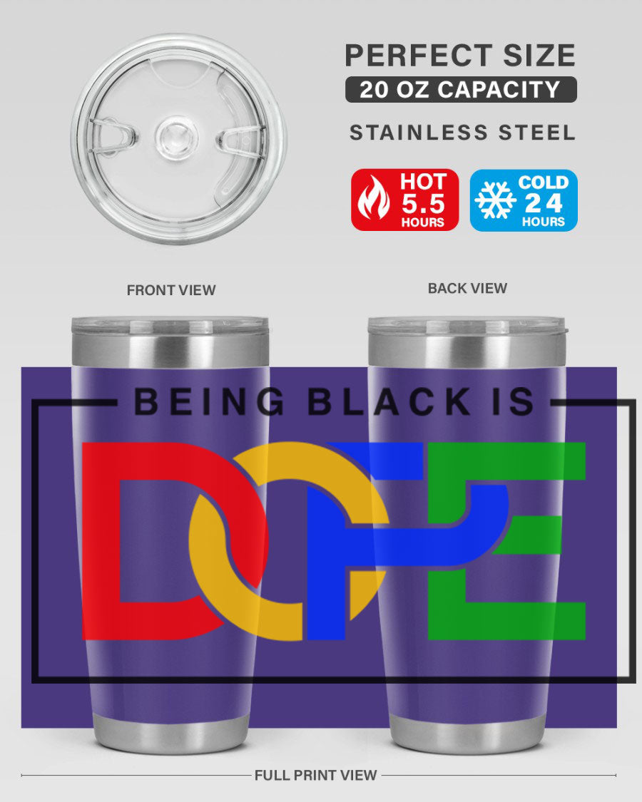 A stylish black cotton tank top featuring the phrase 'Being Black is Dope' in bold lettering, perfect for casual wear.