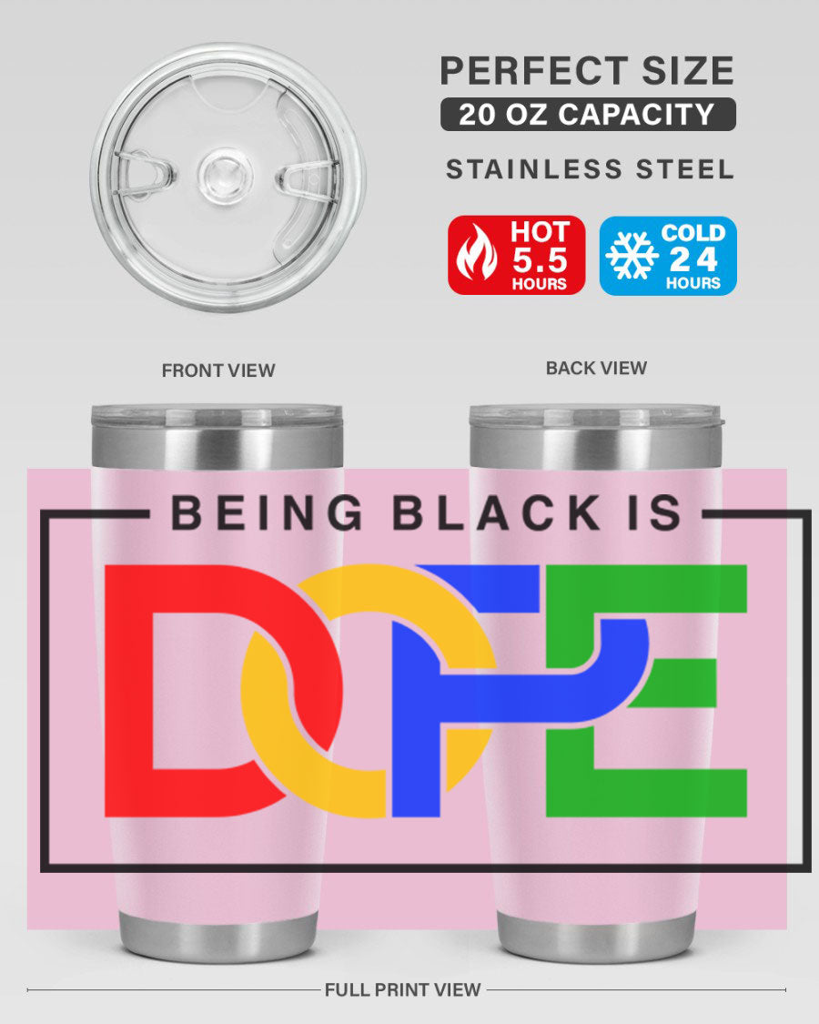 A stylish black cotton tank top featuring the phrase 'Being Black is Dope' in bold lettering, perfect for casual wear.