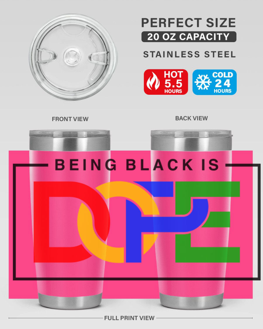 A stylish black cotton tank top featuring the phrase 'Being Black is Dope' in bold lettering, perfect for casual wear.