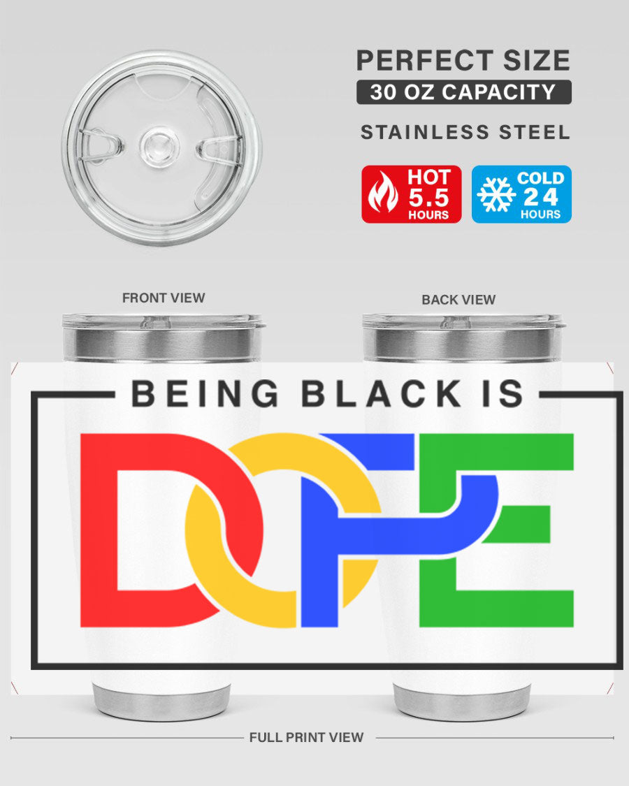 A stylish black cotton tank top featuring the phrase 'Being Black is Dope' in bold lettering, perfect for casual wear.