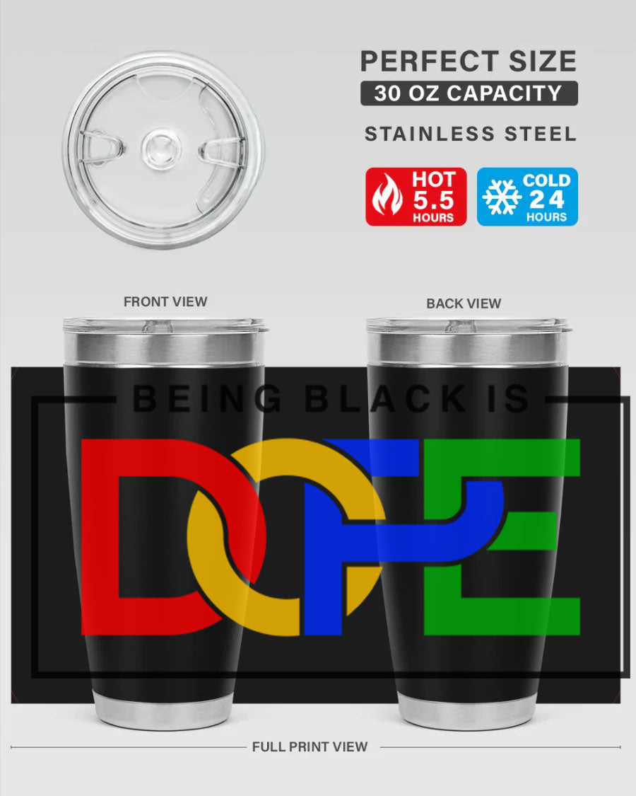 A stylish black cotton tank top featuring the phrase 'Being Black is Dope' in bold lettering, perfect for casual wear.