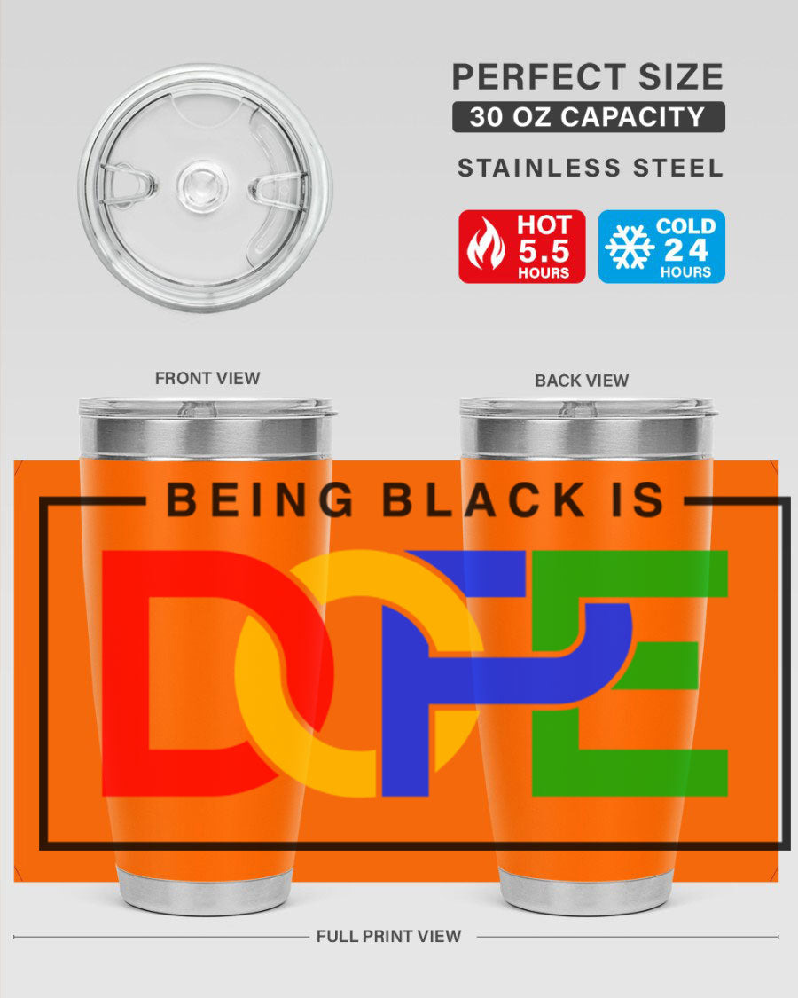 A stylish black cotton tank top featuring the phrase 'Being Black is Dope' in bold lettering, perfect for casual wear.