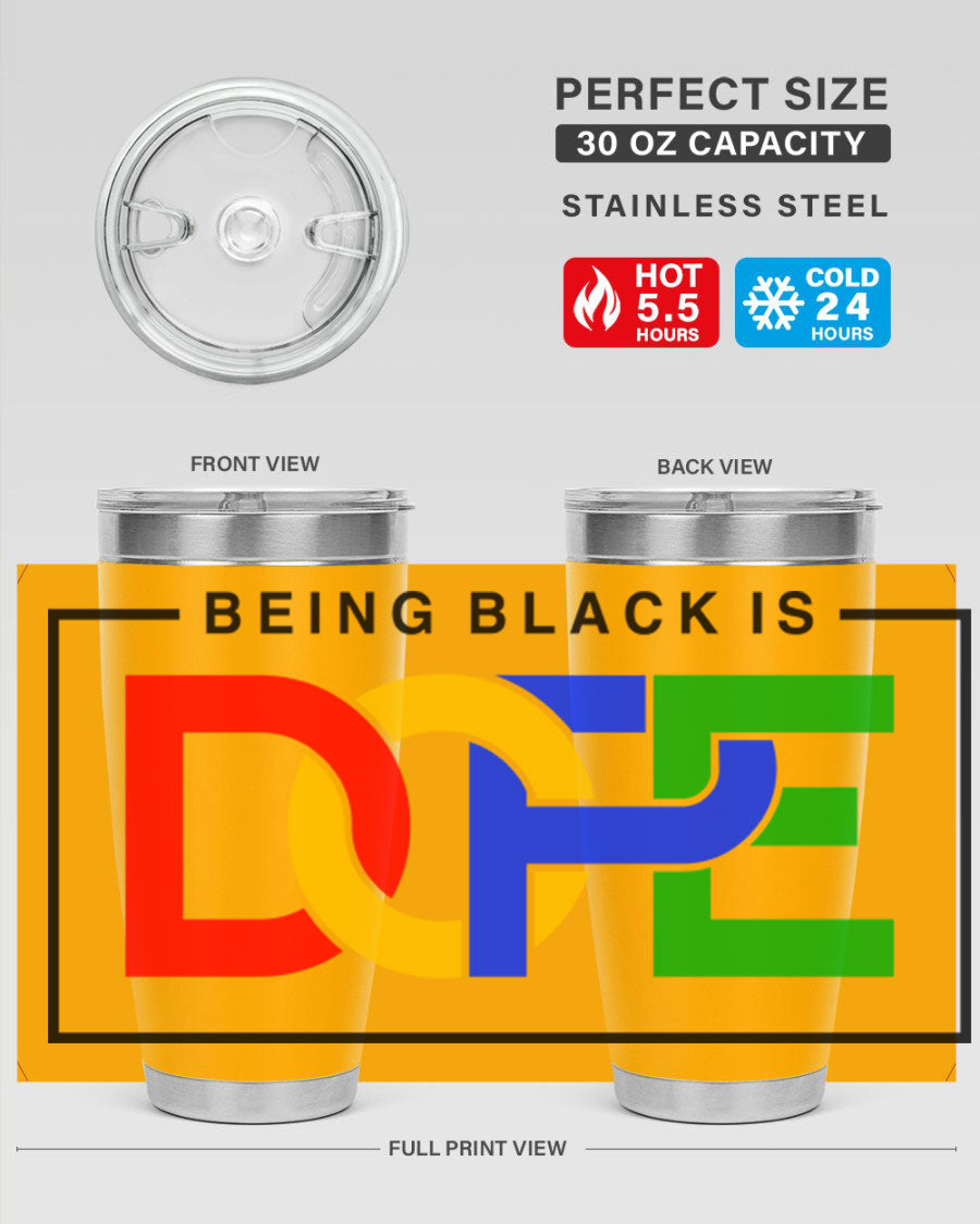 A stylish black cotton tank top featuring the phrase 'Being Black is Dope' in bold lettering, perfect for casual wear.