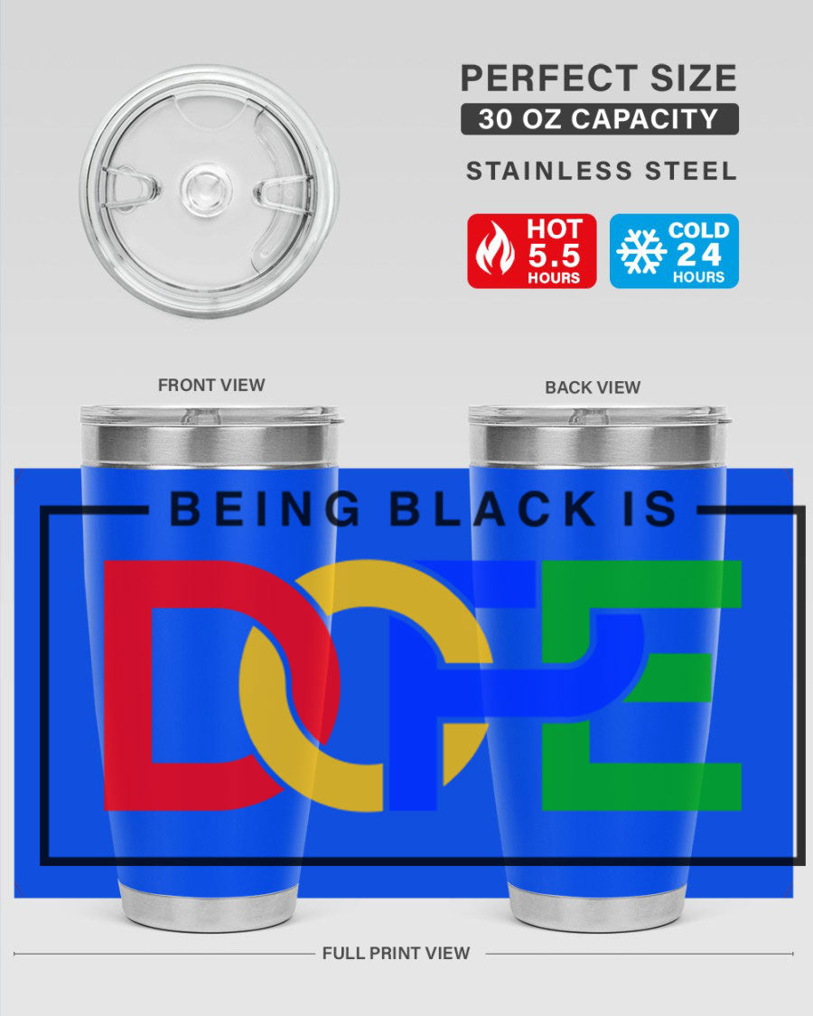 A stylish black cotton tank top featuring the phrase 'Being Black is Dope' in bold lettering, perfect for casual wear.